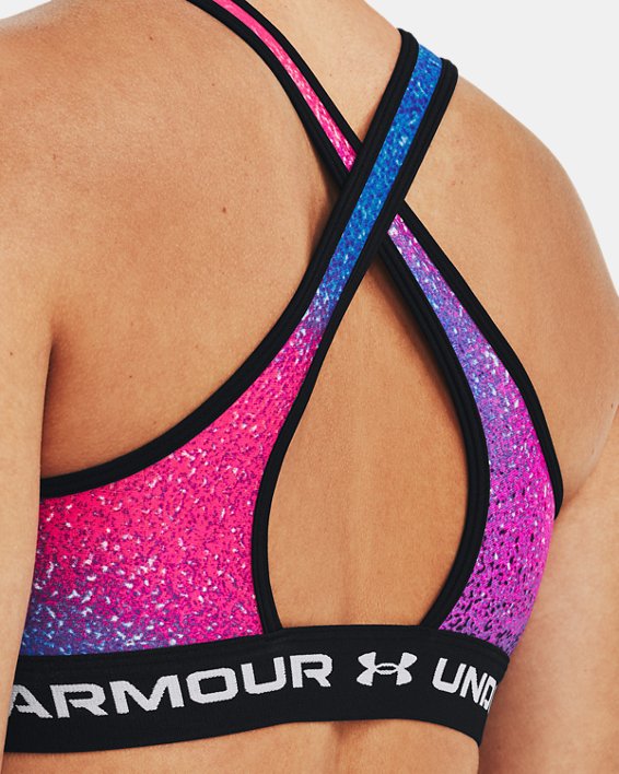 Women's Armour® Mid Crossback Printed Sports Bra, Blue, pdpMainDesktop image number 8